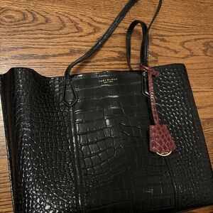 Tory Burch Black Croc-Embossed Handbag with Red Tag